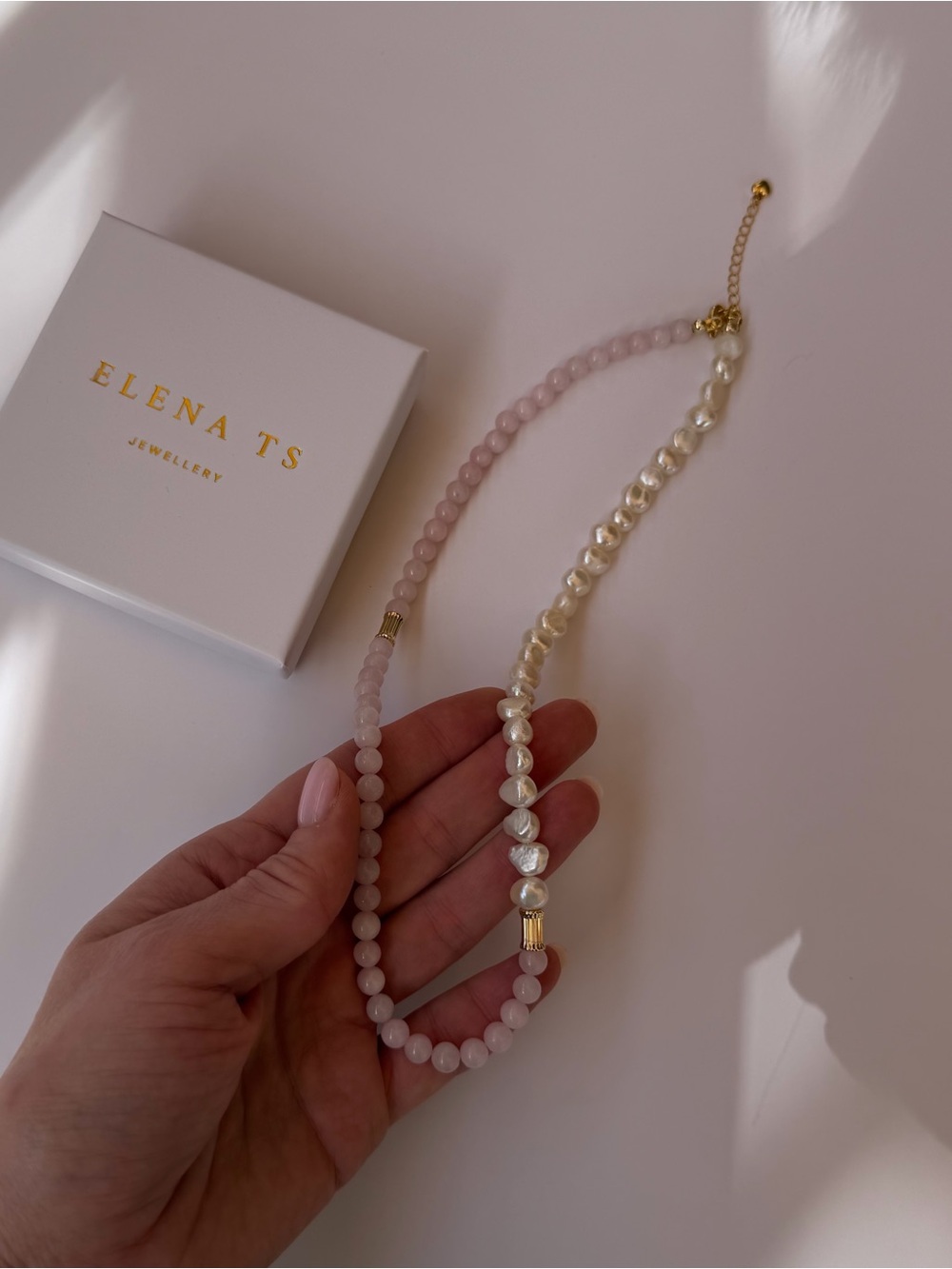 571 Rose Quartz and Pearl Necklace